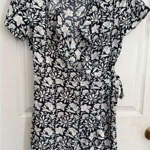 LOFT Black and White Floral Wrap Dress